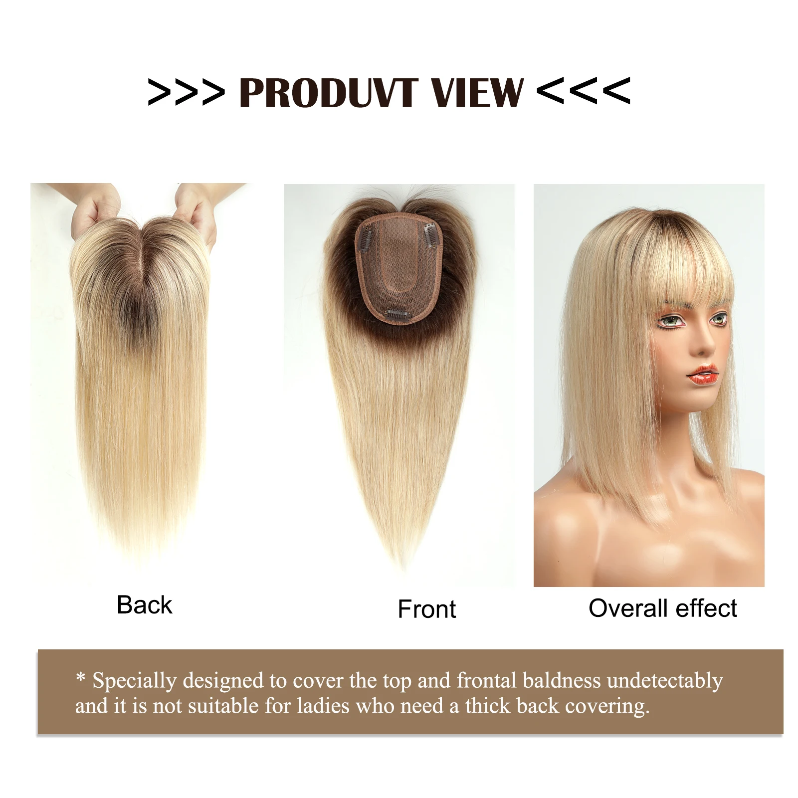 100% Remy Human Hair Toppers with Bangs Platinum Blonde Ombre Human Hair Pieces for Women Thin Hair Silk Base Clip in Toppers