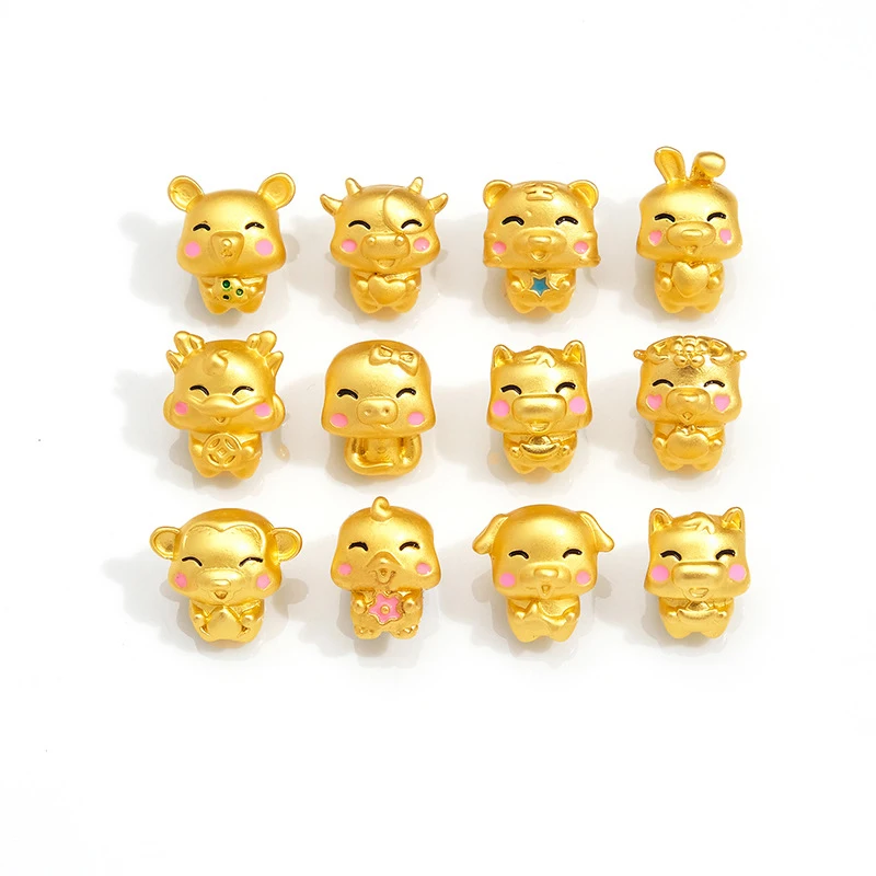 Chinese Zodiac Bead Bracelet Trinket Pendant Necklace Golden Animal Charm Jewelry Making Bangle Hair Rope Accessory Wholesale