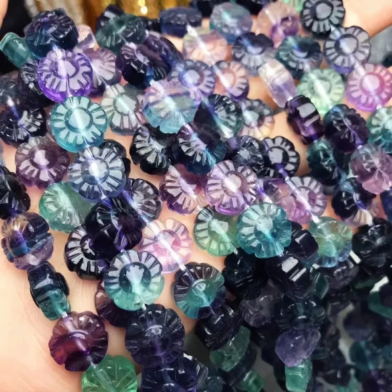 LOOSE BEADS Fluorite purple carved flower/square/round carved pumpkin for making jewelry  FPPJ wholesale