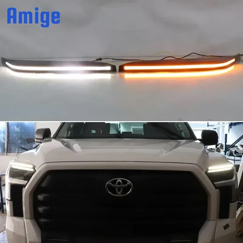 Car LED DRL 12v Daytime Running Light For Toyota Tundra Sequoia 2023 Auto DRL Daylights Dynamic Yellow Turn Signal Driving Lamps