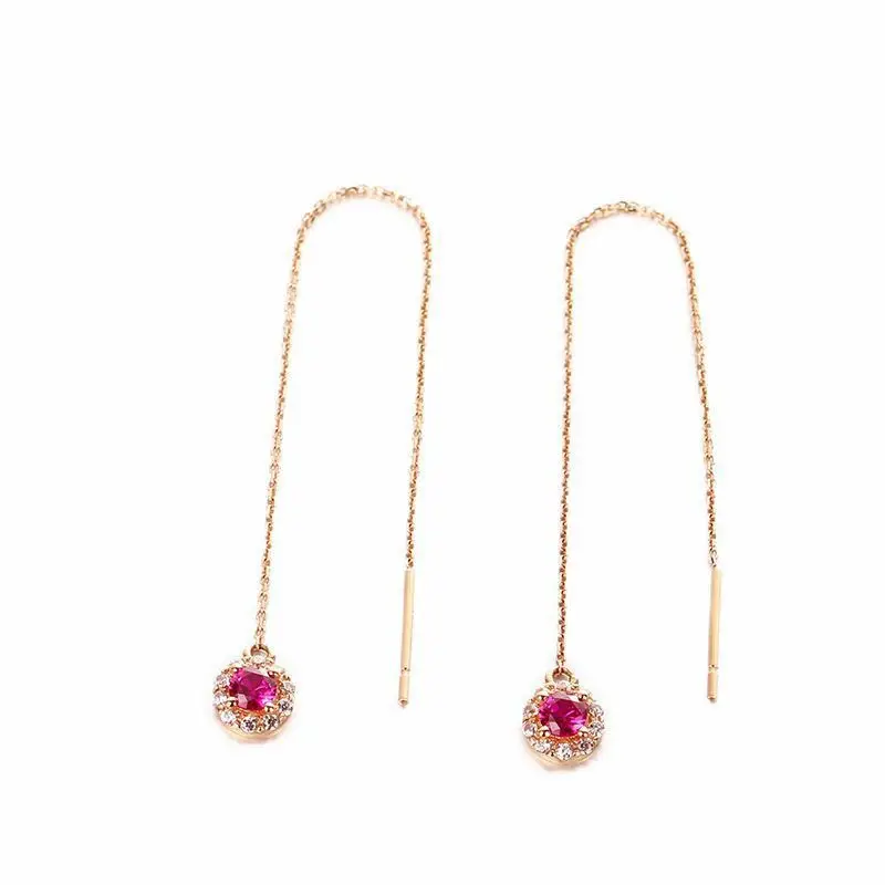 Light Luxury Sweet 585 Purple Gold Earrings for Women Plated 14K Rose Gold Red Gem Long Chain Earings Exquisite Fine Jewelry