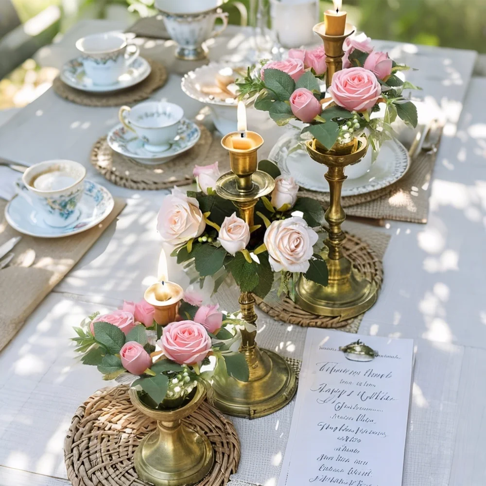 

Rose Candle Ring Artificial Flowers Restaurant Candlestick Wreath Decoration Wedding Center Party House Garland Decoration