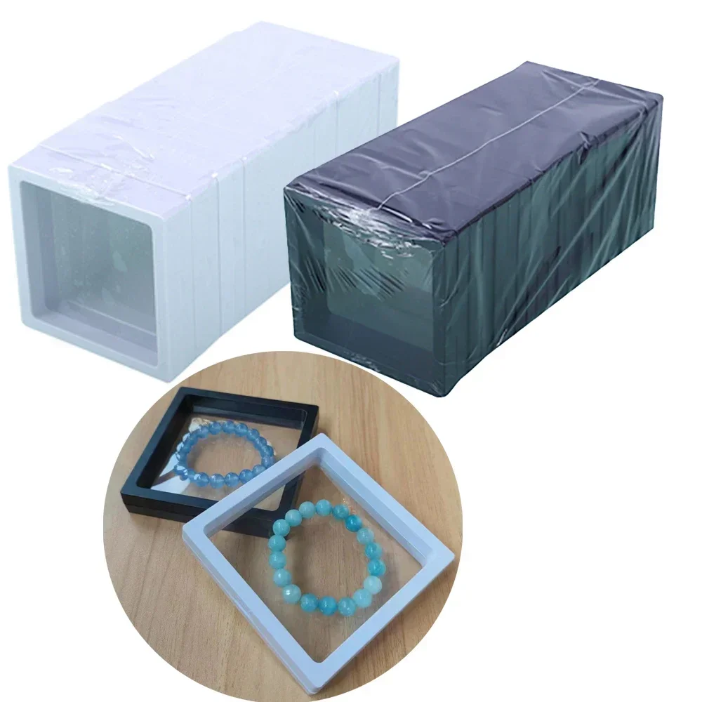 11cm PE Film Ring Jewelry Display Box Floating Earring Storage Frame Gems Organizer Bracelet Coin Badge Packaging Gift Box 10Pcs