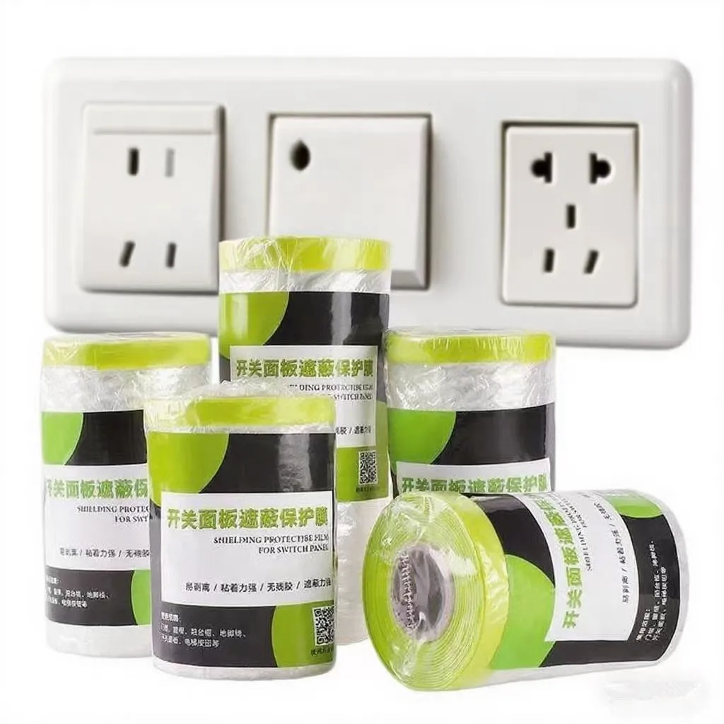 

Pre Taped Masking Film Painters Plastic Sheeting Film Tape Car Paint Masking Film Skirting Board Switch Panel Covering Tapes