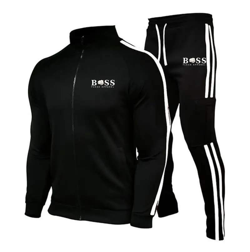 Men's Printed Hoodie And Pants Set, 2-Piece Hooded Sportswear Set, Men's Fitness Clothing, Sports Zipper Set, 2024