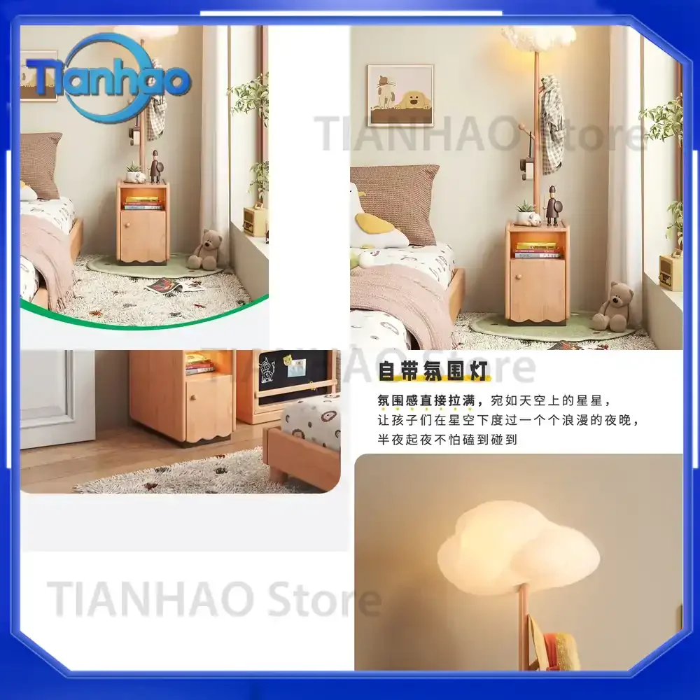 Hanging Clothes Rack for Children's Small-Sized Bedside Table Solid Wood Bedside Cabinet Creative Storage Cabinet with Lights