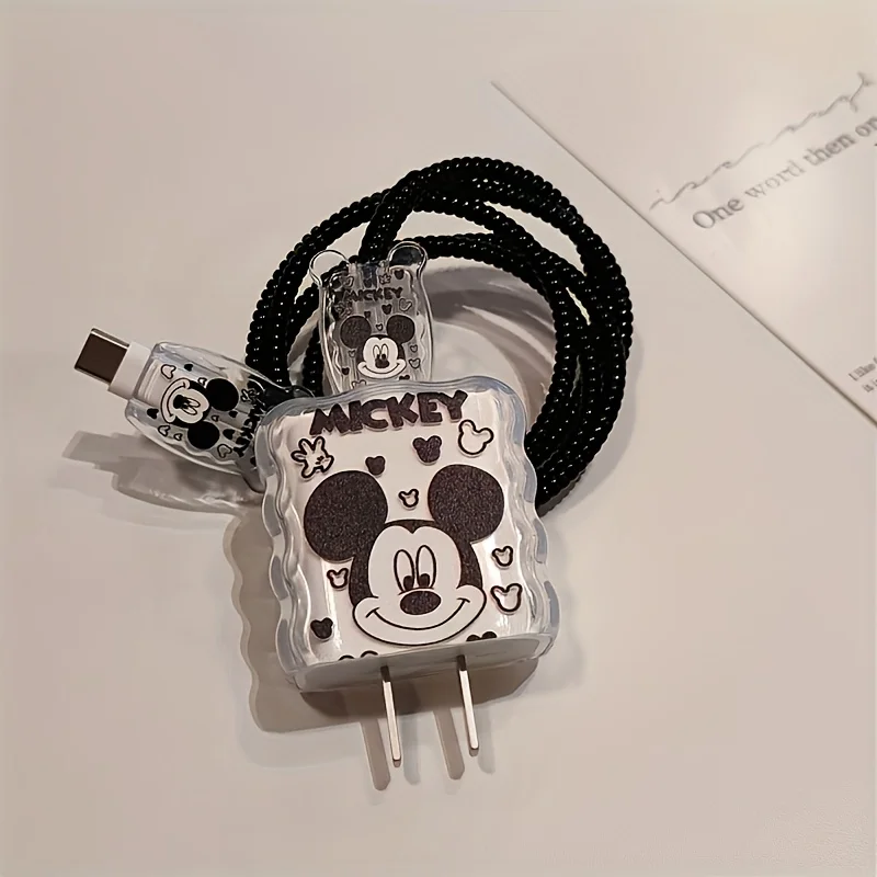 Disney Mickey Charger Protective Set, Fast Charging Head Cover Cable Clip Cable Strap For iPhone 12‑14 Pro Max 18W/20W