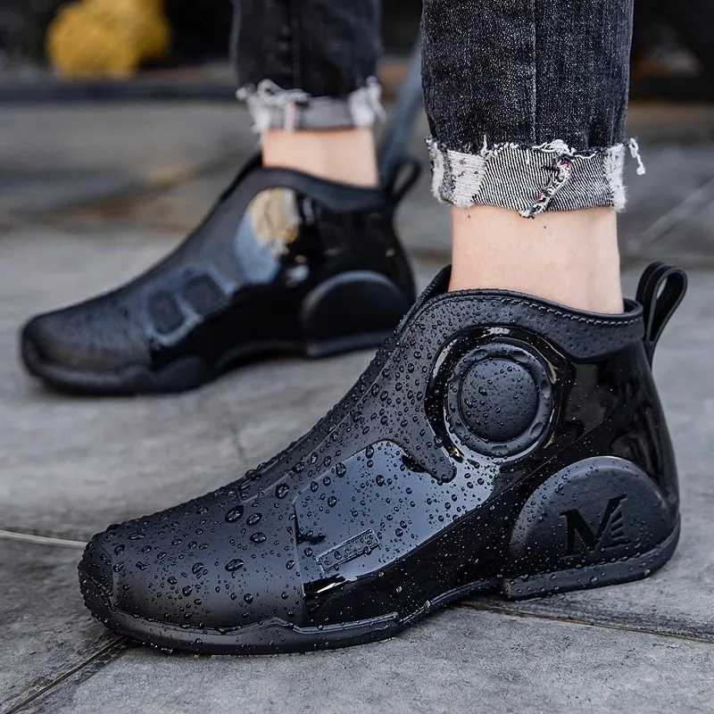 Men's Short Ankle Rain Boots Waterproof Work Booties Fashion Durable Outdoor Shoes Kitchen Car Washing Garden Farming Plus Size