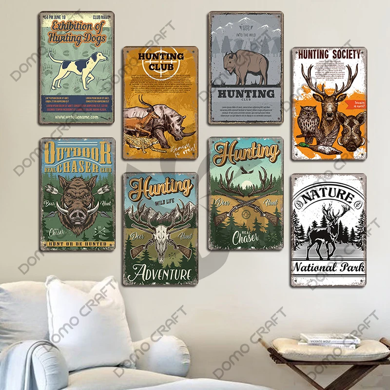 Targa da caccia Vintage targhe in metallo targhe in metallo Hunter Deer Hunt Safari Adventure Retro Metal Plate Wall Decor caccia Club Shop Man Cave