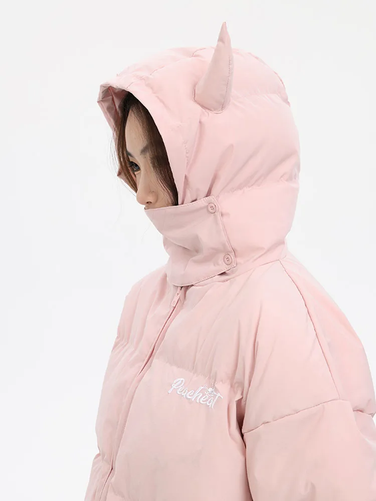 Hooded Pink Parkas Men Women Winter Devil\'s Horn Cotton Padded Jackets Loose Hip Hop Harajuku Y2k Puffer Bubble Outwear Coats