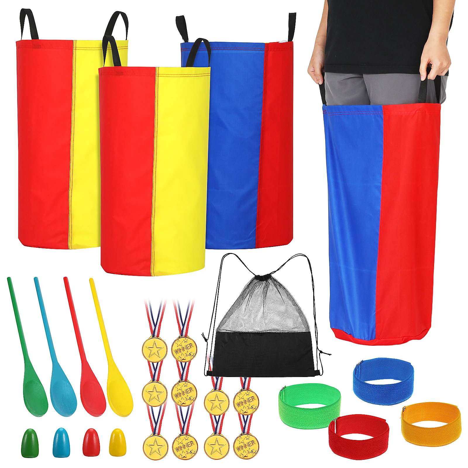 1 set Outdoor Games Set Sack Race Spoon Relay Three Legged Race Medals Competitive Family Outdoor Birthday Games