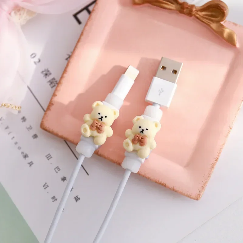 2PCS Data Line Protective Sleeve Durable Wear-resistant Breathable Cable Protector Cover Kawaii Bear Rabbit Charger Cord Winder