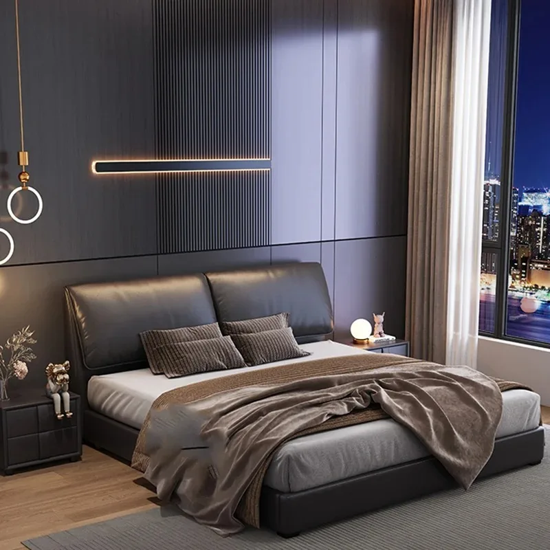 

Italian Black Comforter Bed Frames Luxury Modern Queen Bedroom Double Bed Headboards Bedframe Lit 2 Personnes Furniture Home