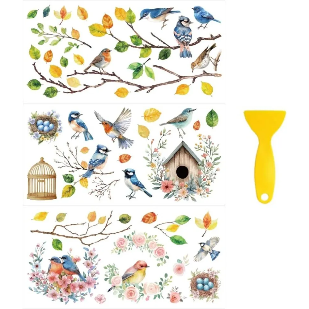 

3pcs/Set Bird Houses Rub on Transfers for Furniture and Crafts 6x12 Inch Birds Theme Furniture Transfer Sticker Decals Transfe