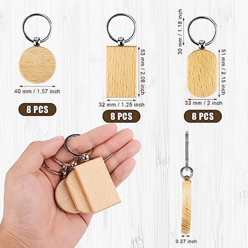 1 Set Wooden Keychain Blanks Engraving Blanks Wood Blanks Unfinished Wooden For DIY Gift Crafts