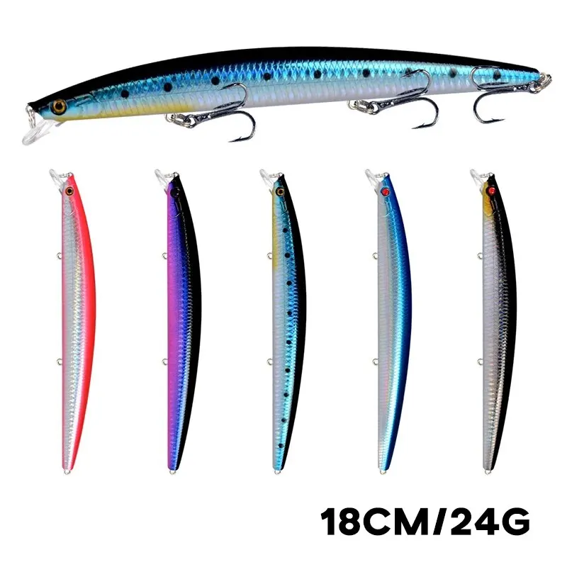 Minnow Fishing Lure Laser Hard Artificial Bait 18cm 24g 3D Eyes Sharp Hooks Sea Fishing Bait Colorful Crankbait Wobblers