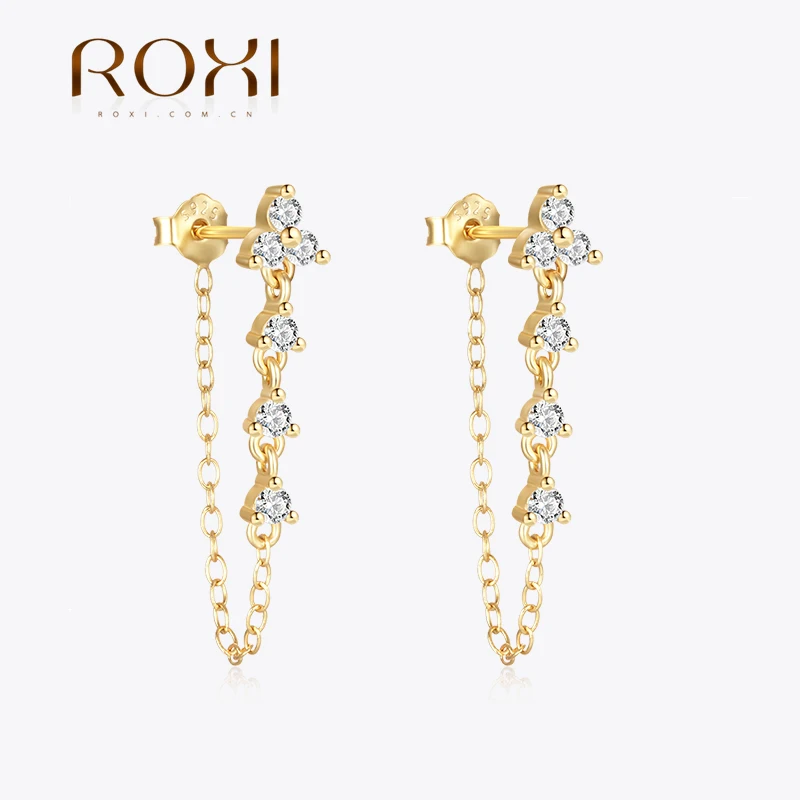 

ROXI S925 Sterling Silver European and American Fashion ins Style chain linked Zircon Tassel Earrings 2023 Women Wedding Jewelry