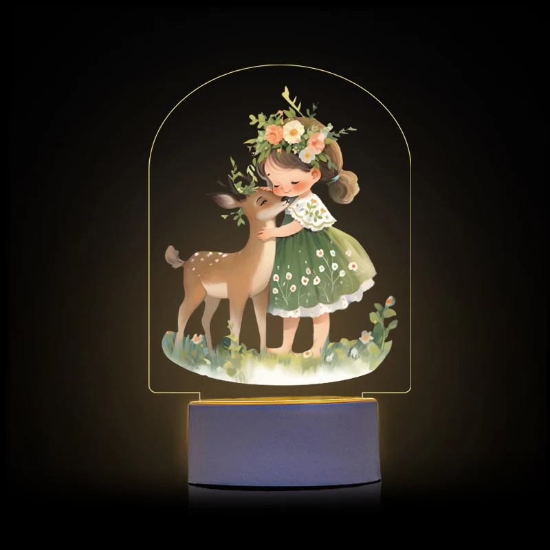 1pc 3D White Base Night Light for Deer Lamp Decoration Home Bedside Lamps Acrylic Room Decor LED Desk Lamp Festival Universally