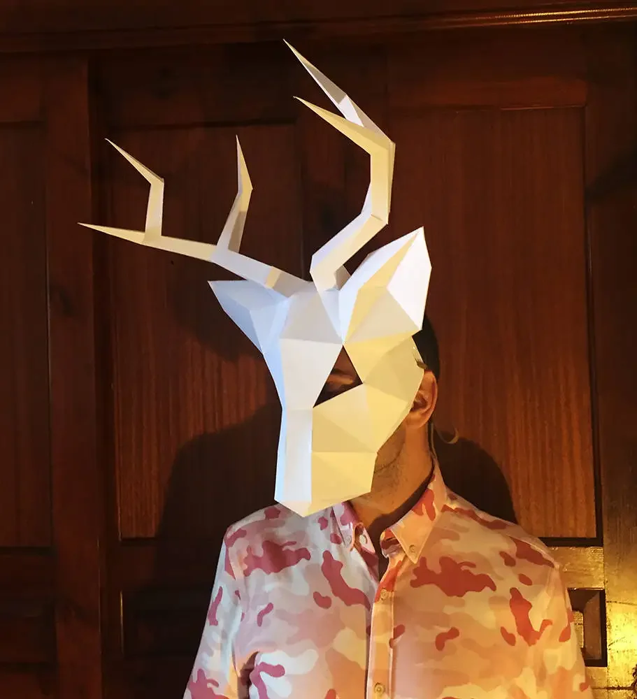Christmas Deer Helmet Hooded Mask Wearable Handmade Paper Model Masquerade Ball DIY Creative Gift