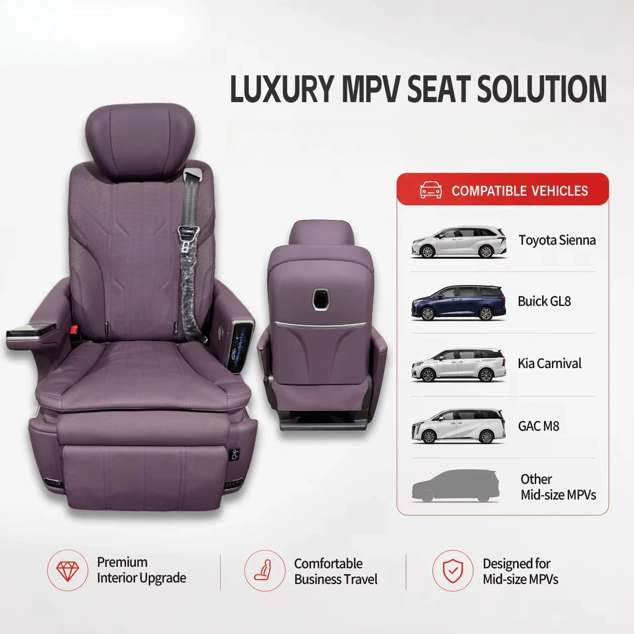 Deluxe Comfort Custom Smart Van Seat with Touch Control Wireless Charge Heated Ventilation for Medium Vans Sienna GL8 M8
