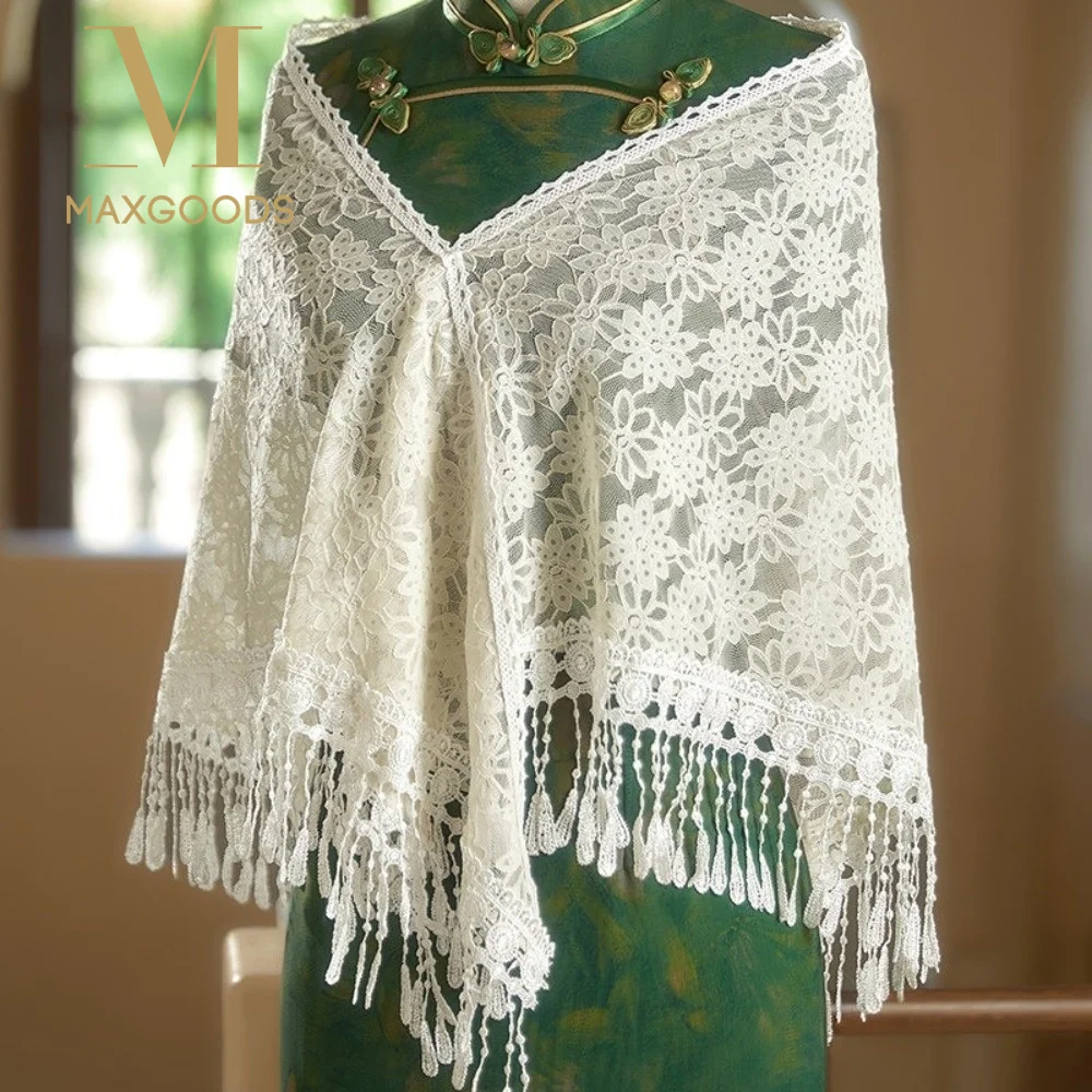 

Trendy Evening Gown Shawl Wraps for Women Elegant Summer Dress Shawl Breathable Hollow Out Fringe Lace Shawl for Evening Dresses