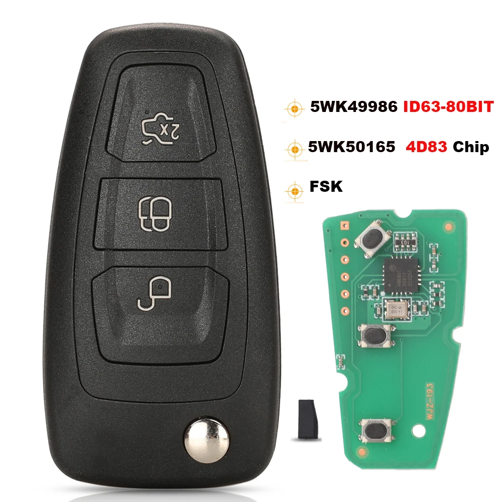 jingyuqin  Flip Remote Key 433MHz FSK 4D83/4D63 chip For Ford Focus 2015-2021 For Mazda 3 2008-2012 BT50 2011-2015 5WK50165