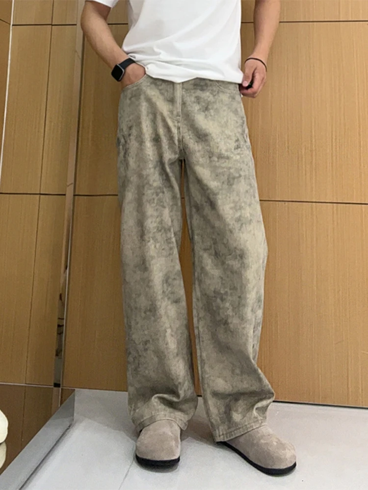 

Summer New High Street Men's Jeans American Trend Loose Dyeing Straight Leg Casual Versatile Wide Leg Pants Water Washed
