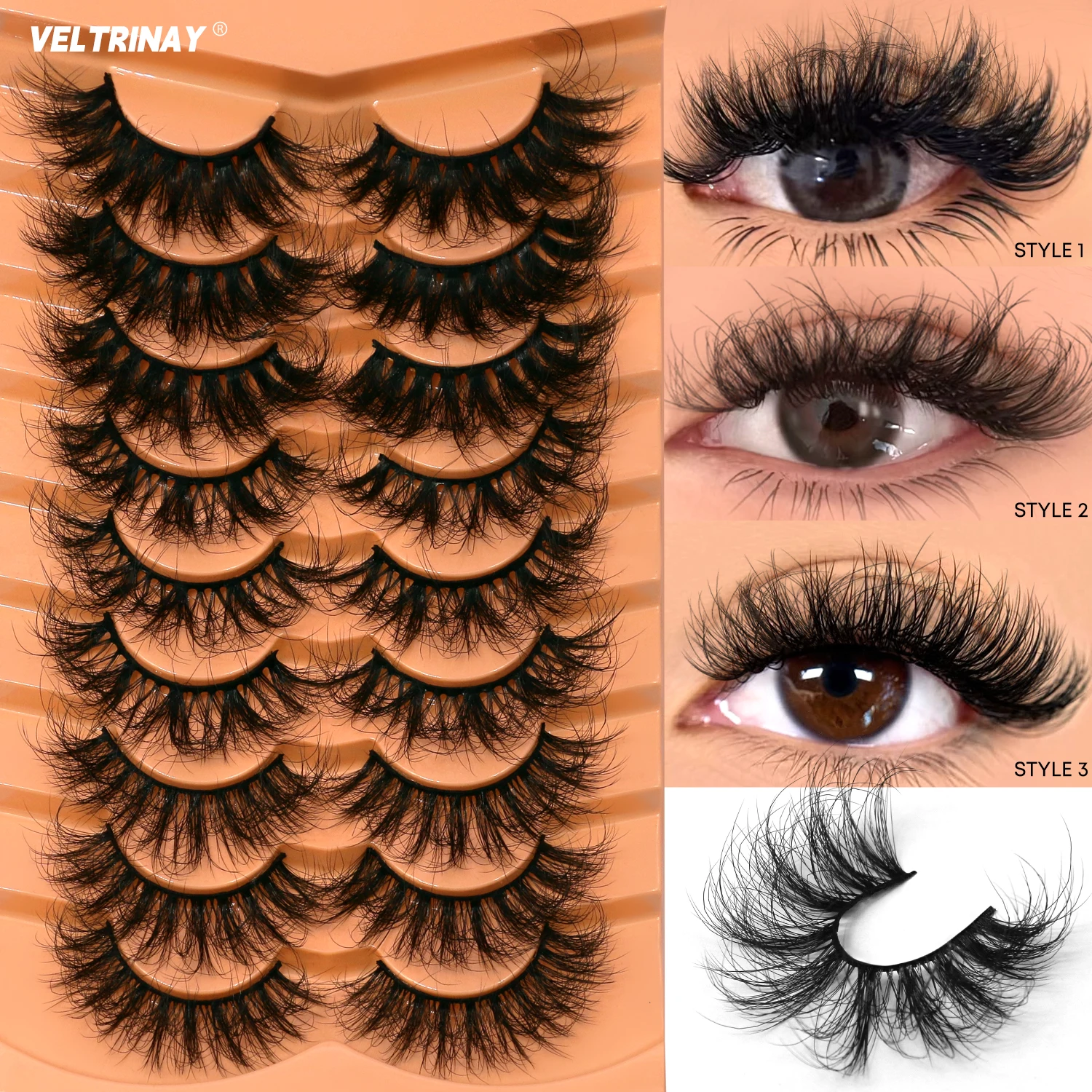 Sztuczne rzęsy Veltrinay Cat Eye, puszyste rzęsy 3D z norek, naturalny wygląd, rzęsy do noszenia na co dzień, na imprezę, wesele, lekkie, wielokrotnego użytku, do makijażu.