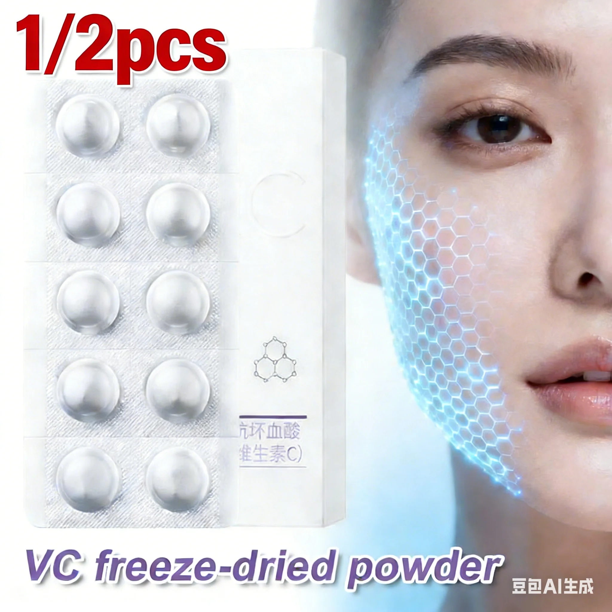 1/2pcs VC Solid Essence Tablets Anti-aging Remove Wrinkle Shrink Pore VC Moisturizing Brighten VC Freeze-dried Powder Skincare