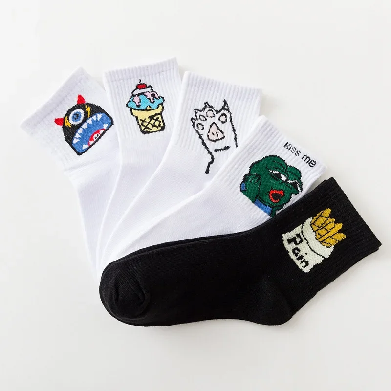 تنفس عارضة الصلبة أسود أبيض طويل الجوارب المتناثرة الهيب هوب سكيت طاقم الجوارب امرأة الكرتون الجوارب