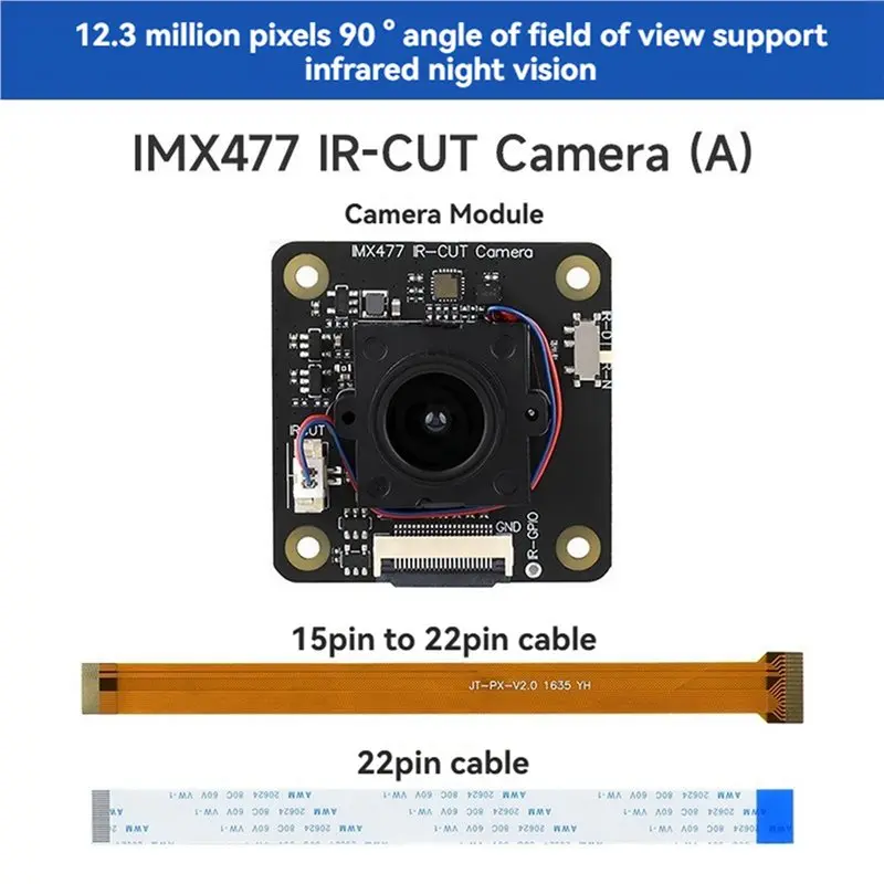 ABJF-2X IMX477 IR-CUT Camera Module 90° FOV 12.3MP Camera For Raspberry Pi 4/5/CM4/CM5/Zero 2 W For Jetson Nano/Orin