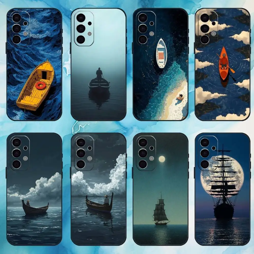Lonesome Boat Phone Case For Samsung S25,24,23,22,30,21,10,9,Ultra,Plus,Lite,FE,4,5 G Soft Black Case