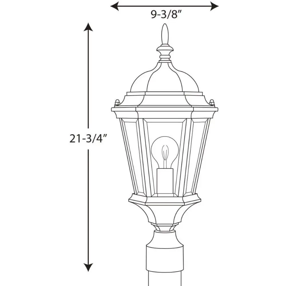 Hexagonal Vine Inspired Outdoor Post Lantern with Clear Glass Panels Black Aluminum Construction Traditional Style 9.38