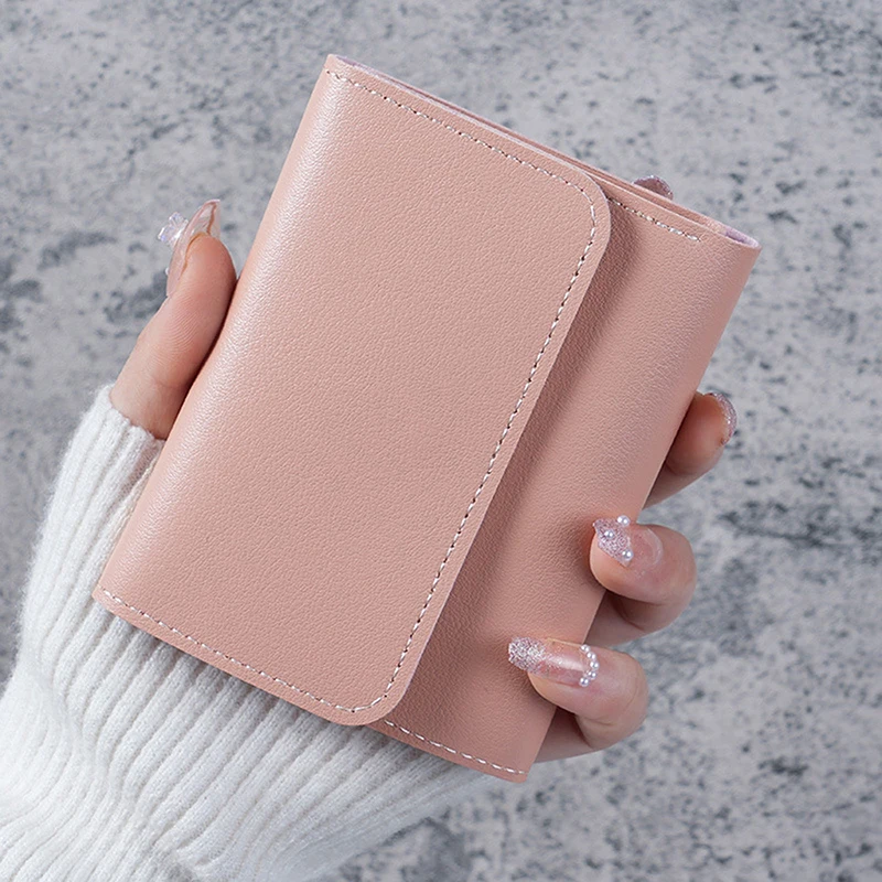 Dreifach gefaltete, kurze Geldbörse mit Clipverschluss für Damen, kurze Geldbörse, Multikartenetui, Mini-Portemonnaie, modische Damen-Geldbörse, Kreditkartenetui, Damen-Münztasche. – Detail 3