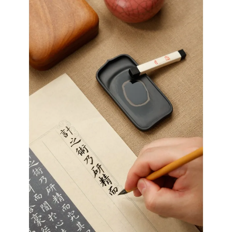 Elegant travel calligraphy kit, raw stone lotus inkstone for ink grinding, desktop writing supplies