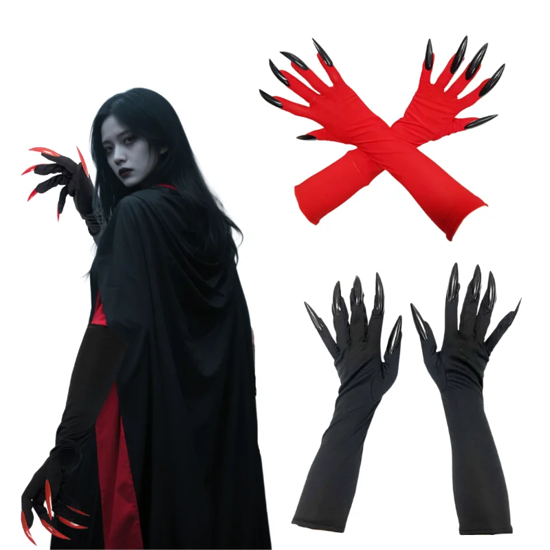 Halloween 40cm Scary Claw Gloves Long Nails Cosplay Costume Accessory 1 Pair Witch Vampire Demon Stretch Hands Red Black Claw