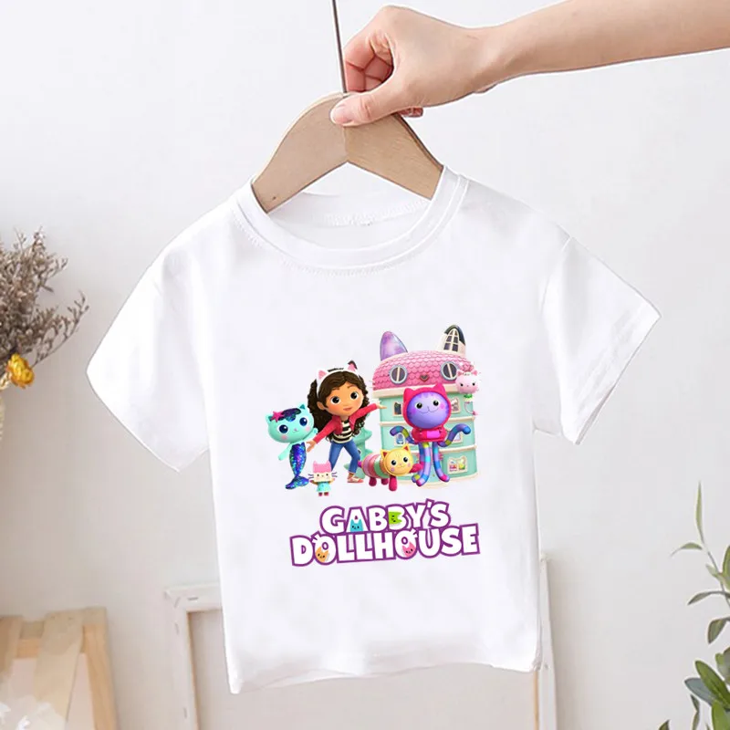 Hot Sale Cute Gabbys Doll House Print Kids T-shirt Kawaii Children's Clothes 2023 Summer Cartoon Girls Tops Baby Boys T shirt