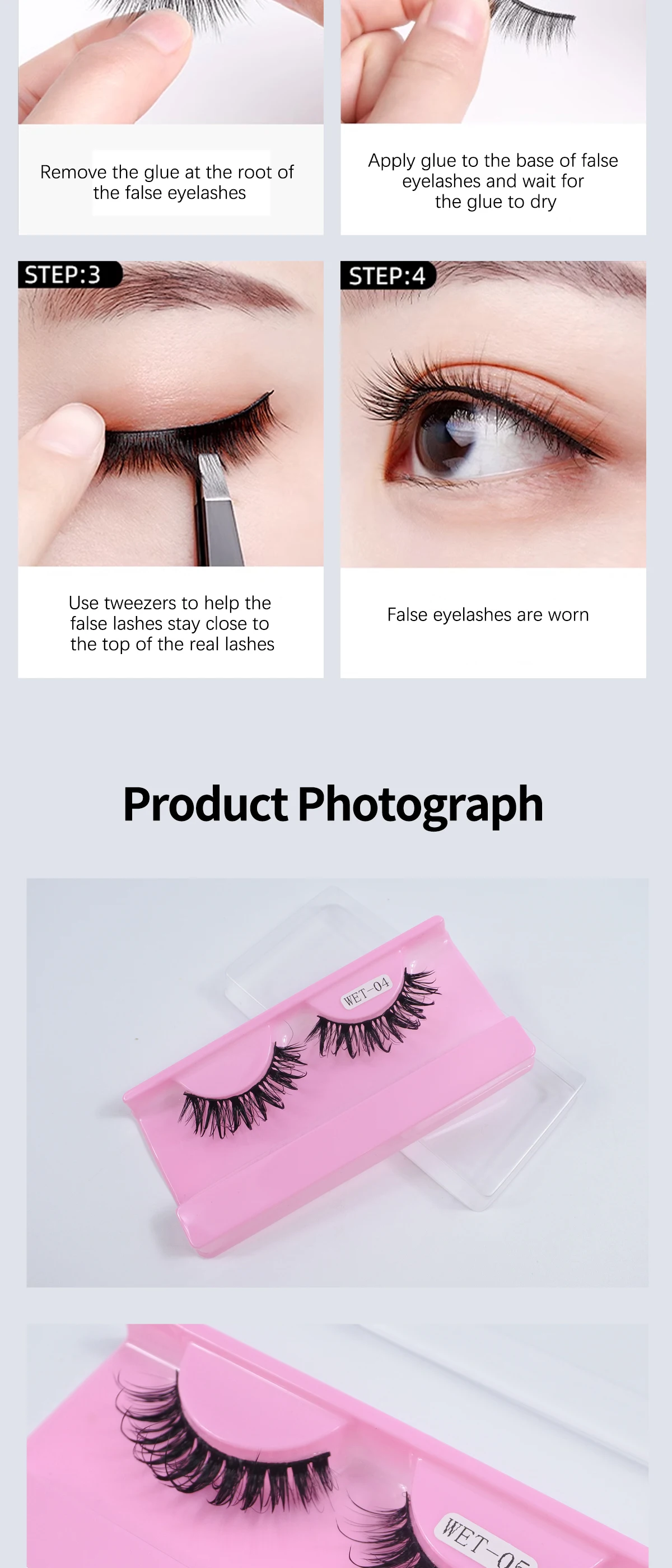 Neue Wet Spikey Lashes Make-up D-Curl Russische Streifen-Wimpern, Künstliche Wimpern für Cosplay, Natürliche Volle Streifen-Wimpern – Detail 9