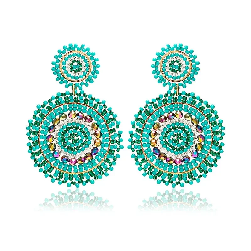 Beaded earrings Originality Crystal Roundness Hand knitting Bohemia Alloy Tide Simple Rice bead bracelet