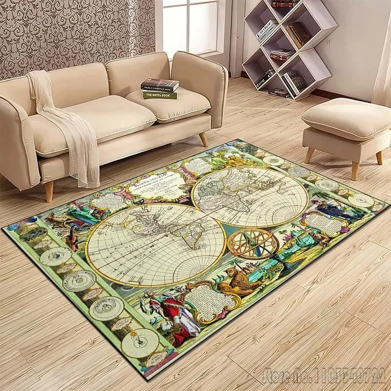 Retro World Map Pattern Rug Carpet for Living Room Bathroom Mat Creative Doormat Carpet for Bedroom Home Decor Sofa Mat