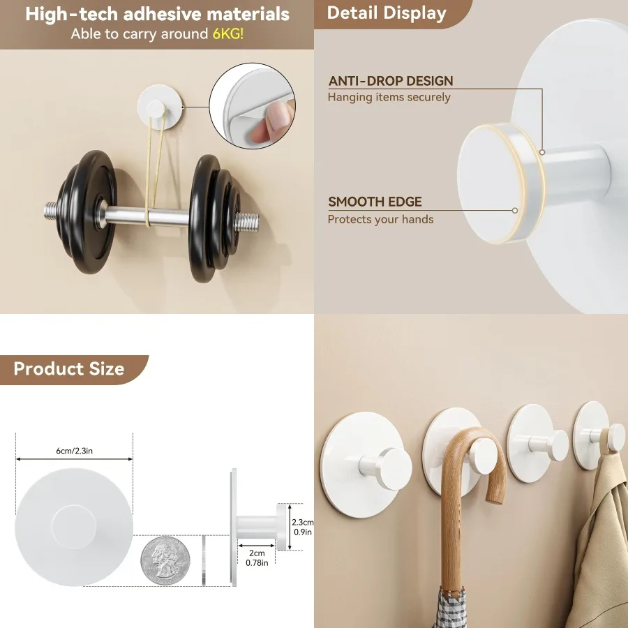 

Сверхмощный клейкий настенный крючок для хранения пальто и полотенец в ванной или спальне: очень липкий, вместимость 12 фунтов из нержавеющей стали.