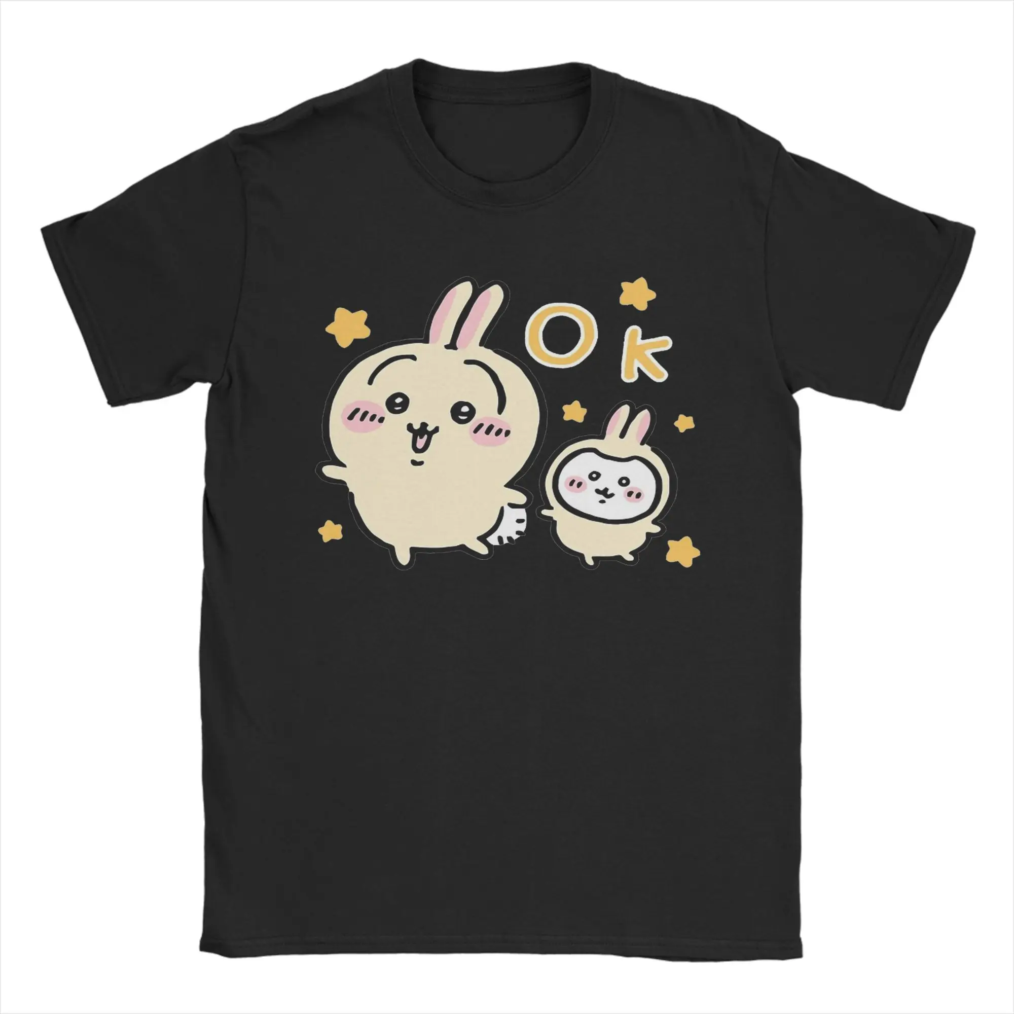 Fashion Chiikawas Yellow OK T-Shirts Men Round Neck Cotton T Shirts  Short Sleeve Tees Plus Size Tops