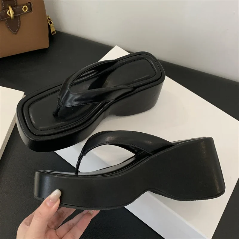 

Aneikeh/шлепанцы на танкетке с квадратной головкой, сандалии, тапочки, женские шлепанцы на высоком каблуке с открытым носком, вечерние модельные туфли-лодочки, летние туфли