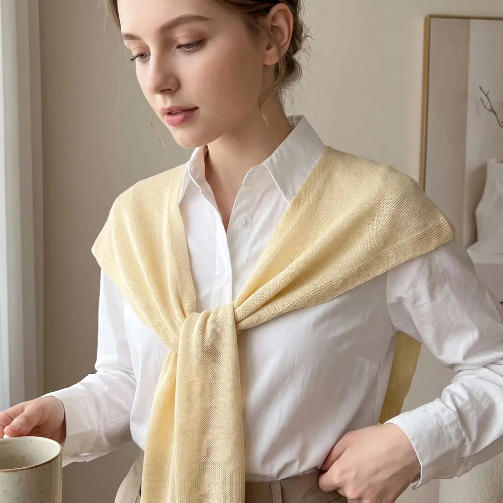 All-match Cape Knitted Shawl Thin Knot Design Fake Collar Cover-Up Solid Color Knitting Shawl Clothes Decoration
