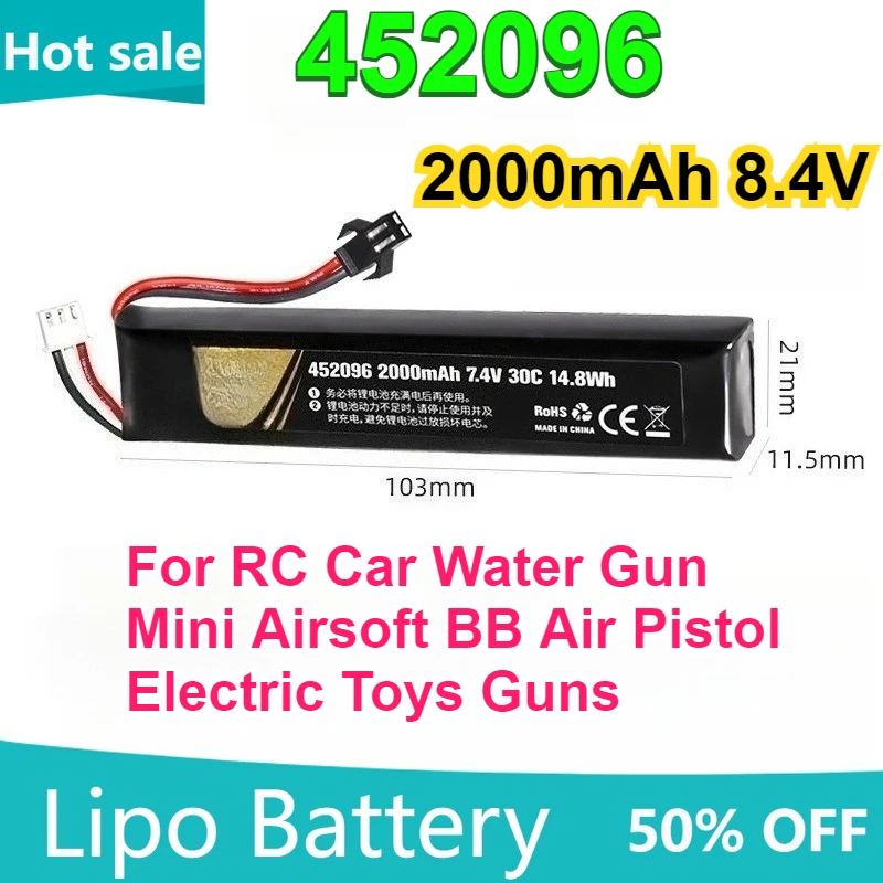 

High-Quality 2000mAh 8.4V Lithium Battery for RC Car 452096 Toy Water Gun Mini Airsoft BB Air Pistol Electric Toys Guns Parts