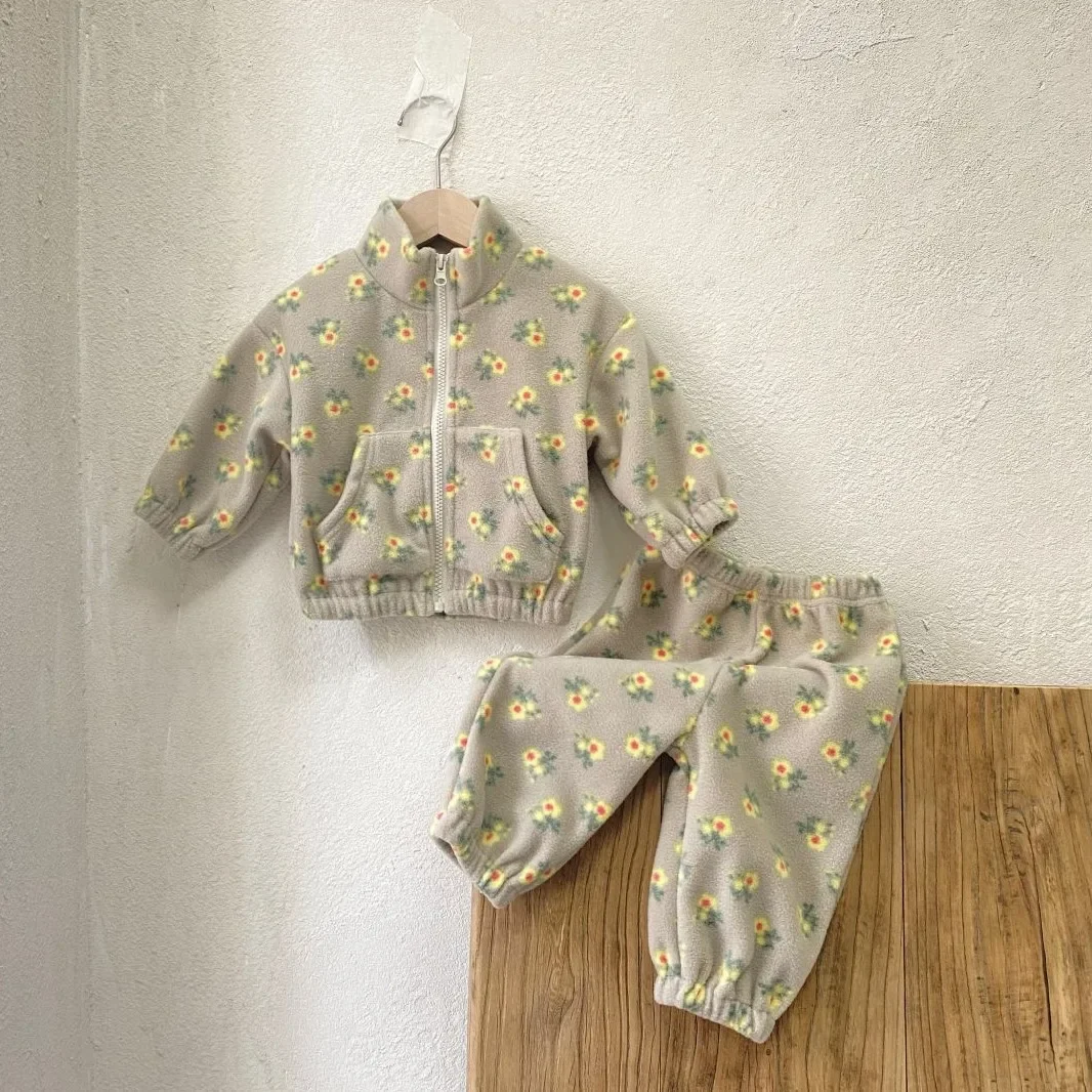 

Модный костюм для девочек: теплый двойной вельветовый кардиган на молнии, спортивный повседневный комплект 5111, детская одежда для весны и осени