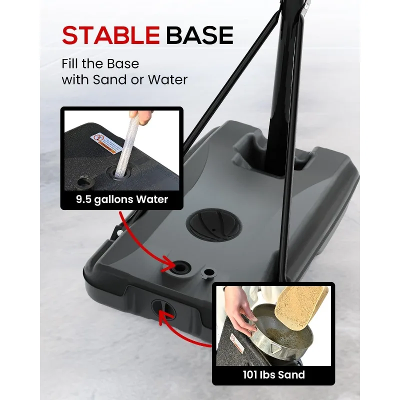 휴대용 야외 농구 골대 조절 가능 4.8-10피트: 농구 목표 시스템, 44인치 비산 방지 백보드 및 안정적인 베이스