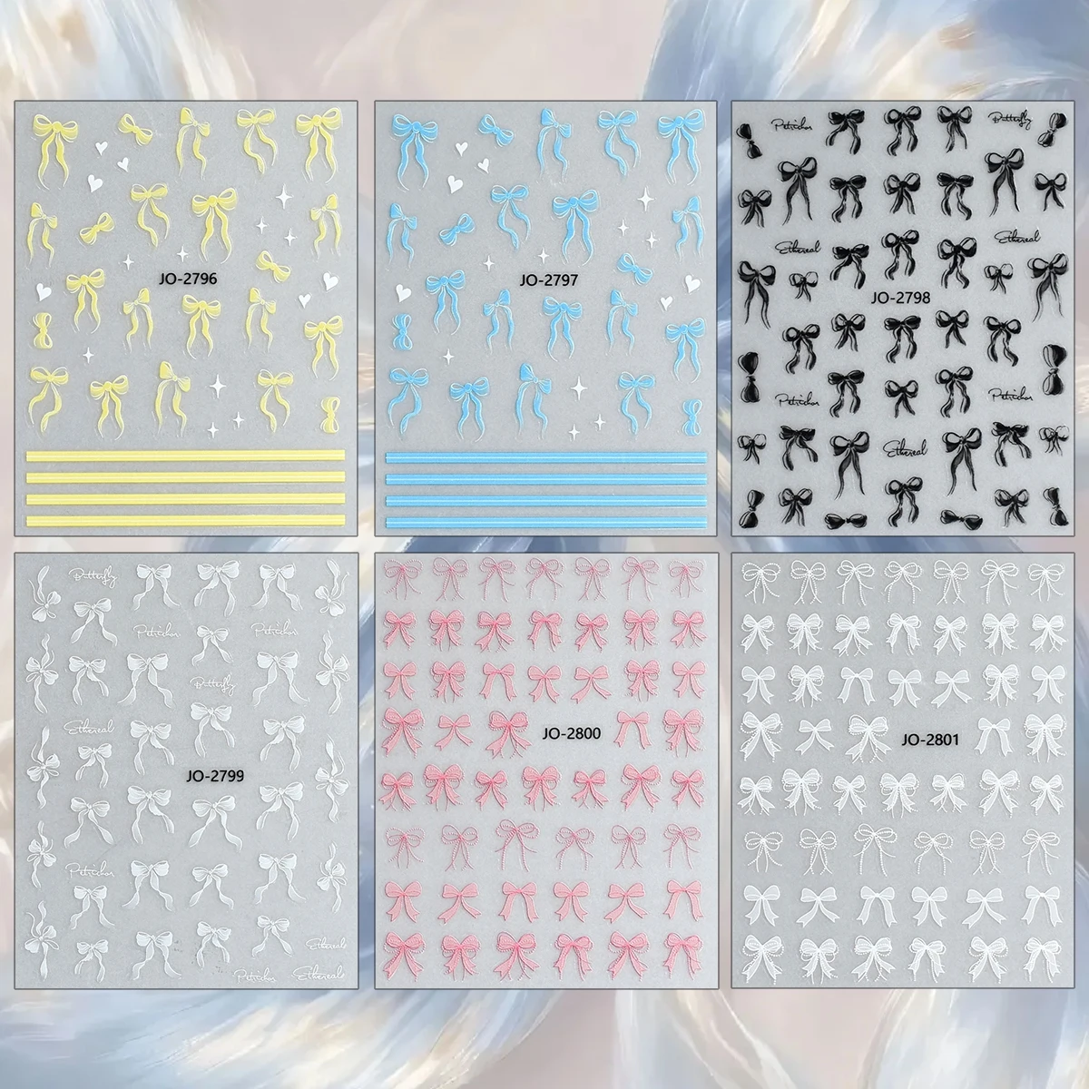 3/6/12/18/30/60 Sheets 3D Bow Nail Stickers Ribbon Heart Stripe Self Adhesive Kawaii Bowknot Nail Decals
