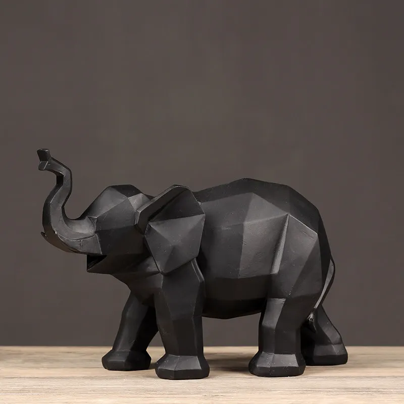 Euroepan Resin Black And White Elephant Decoration Home Livingroom Figurines Crafts Office Geometric Animal Ornaments