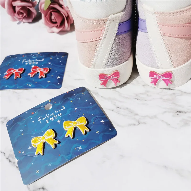 Embroidered Bow Patch Fabric Decal Accessory for Shoes Bags Notebooks DIY Craft Colorful Lightweight Premium Portable